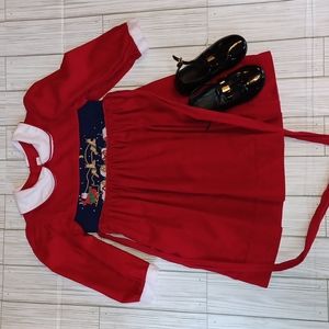 Vintage House of Hatten Inc./Red corduroy Christmas dress/Santa,Sleigh, and deer